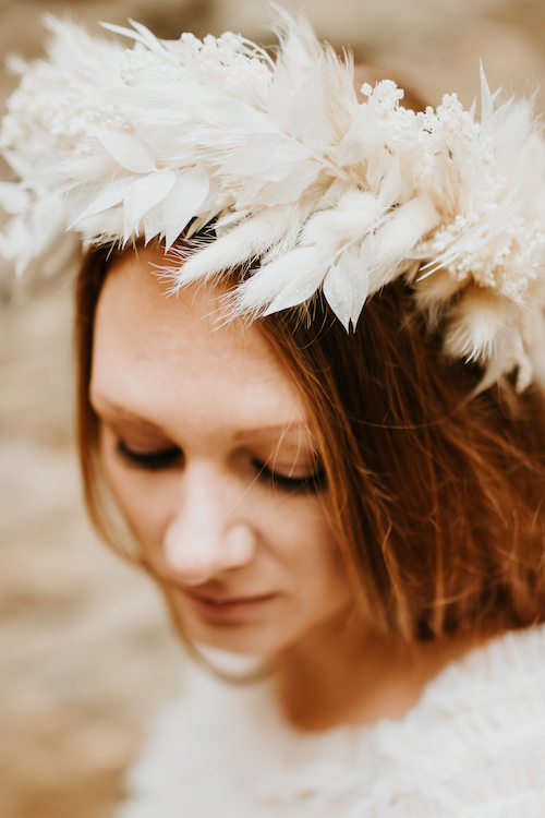 Ginger bride wearing dried flower crown| Newborn, Wedding and Family Portfolio | Amy Foster Photography