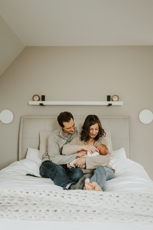 Mum, Dad and Baby on Bed | Newborn And Family Portfolio